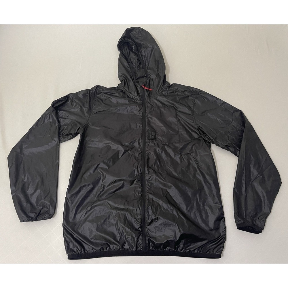 Topo Designs Ultralight Full Zip Hooded Jacket Packable Black Red Size Medium